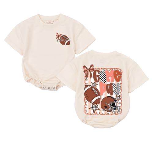 Personalized Game Day Football Romper - Custom Name Baby Girls With Bows Fall Season Outfit Sport Newborn Clothes