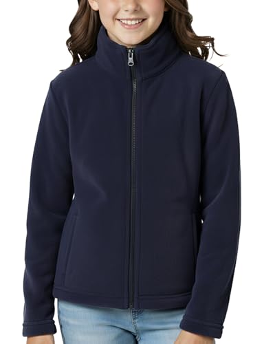 Spring&Gege Mädchen Fleece Jacke,Sweatjacke für Kinder Stehkragen Durchgehender Reißverschluss,Langarm Warm Sportjacke, Winter Mädchen Warm Outdoor Oberteil(Dunkelblau, 7-8Jahre)