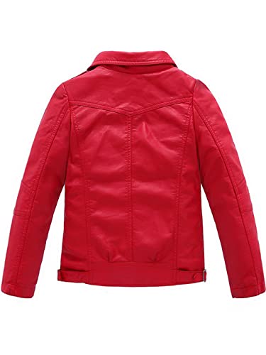 Loktarc Boys Girls Spring Moto Faux Leather Jackets With Oblique Zipper Red 8-9 Years/Size 130 #TOP1