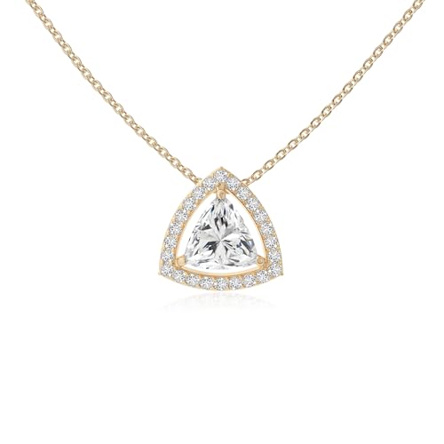 Moissanite Solitaire Halo Pendant Necklaces for Women in Silver/18K Yellow/Rose Gold Vermeil, Birthstone Jewelry Gifts for Her Birthday, Wedding, Anniversary, Graduation, Mothers Day