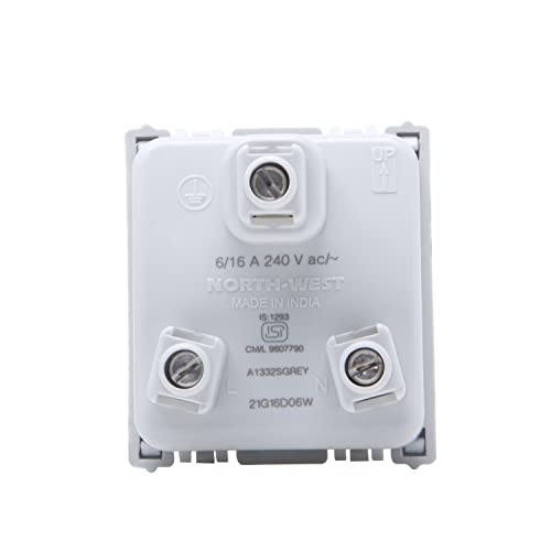 Image of Wipro Northwest Nowa 6 /16A 3 Pin - Power Socket, Silver Grey (pack of 1)