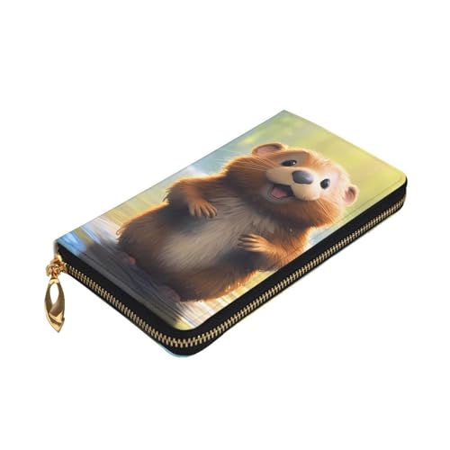 Cute Beaver Picture Leather Long Clutch Wallet for Fashionable Girls and Women - Durable, Stylish, and Functional, Black, One Size3