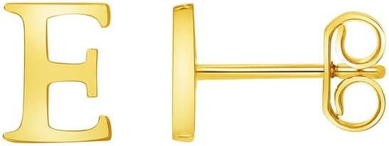 Solid 14k Yellow Gold Mini Uppercase Initial Block Letter Stud Earrings with Push-Back - A to Z