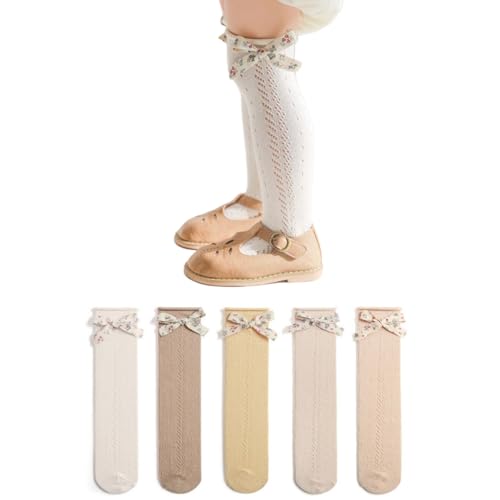 Lace Mesh Bow Princess Socks | Delicate Floral Long Stockings for Girls | Premium Combed Cotton
