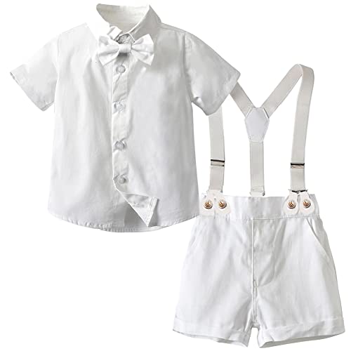 Image of SANGTREE Baby Shorts Dress Clothes Set, T-Shirt + Bowtie + Suspender Shorts Outfit, 3 Months - 14 Years