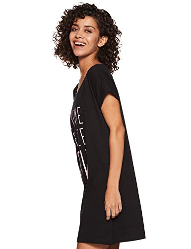 Amazon Brand - Symbol Women Cotton Knee Length Night Gown (Black_ XS)
