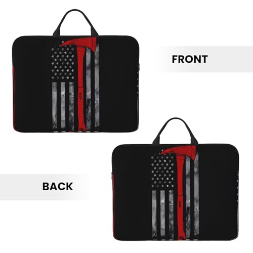 Firefighter Axe Red Line Flag 14in Laptop Case Sleeve Bag - Carrying Business Travels, Office – Features Shoulder Messenger, Briefcase3