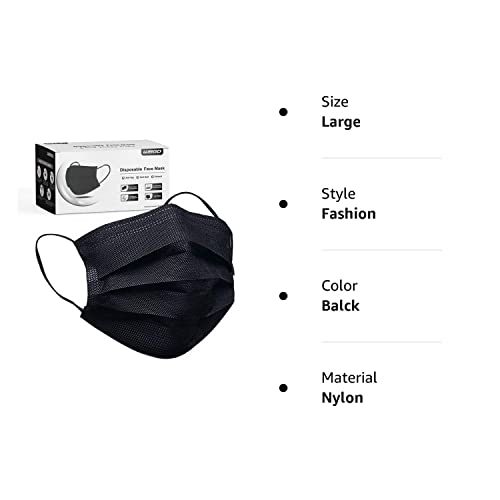 Disposable Face Mask, 4 Layers Safety Masks (Pack Of 50) With Elastic Ear Loop Comfortable Breathable (Black) #TOP7