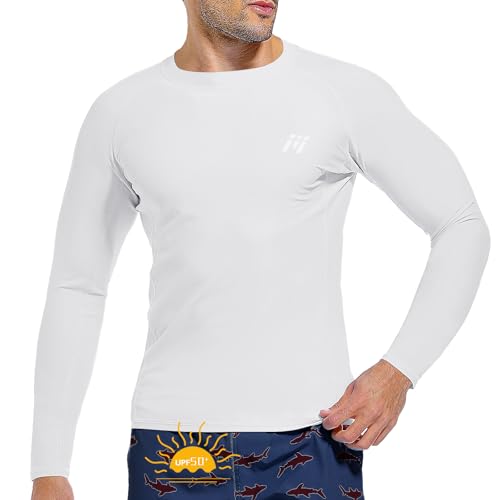 Sun Protection Swim Shirts for Men: SPF UPF 50+ UV Long Sleeve Rash Guard for Fishing Hiking Running Workout Athletic