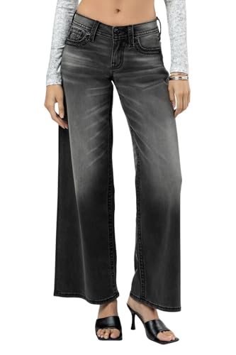 Miss Me Women's Sevryn Border Stitch Faux Flap Pockets Mid-Rise Wide Leg Jeans2