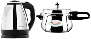 Butterfly EKN 1.5-Litre Electric Kettle (Silver with Black) & Curve Stainless Steel Pressure Cooker, 5.5 Litre