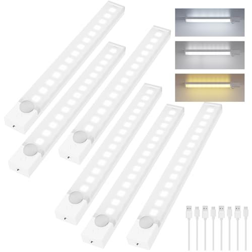 Rihvy Under Cabinet Lighting 12 Inches Rechargeable Motion Sensor Light Indoor, 3 Color Dimmable...