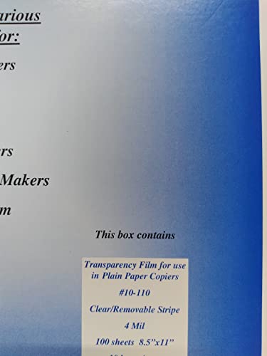 Box Of 100 Transparency Film Paper, 100% Clear, 8 1/2 X 11 Inches For Plain Paper Copier, Laser Printer, Color Laser Printer, Ink Jet Printer With Clear/Removable Strip #TOP4