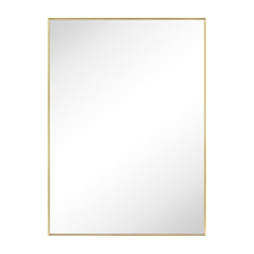 Image of TEHOME Gold Bathroom Vanity Mirror with Squared Corners, 24x36'' Brushed Brass Rectangle Stainless Steel Metal Framed Mirror for Bathroom