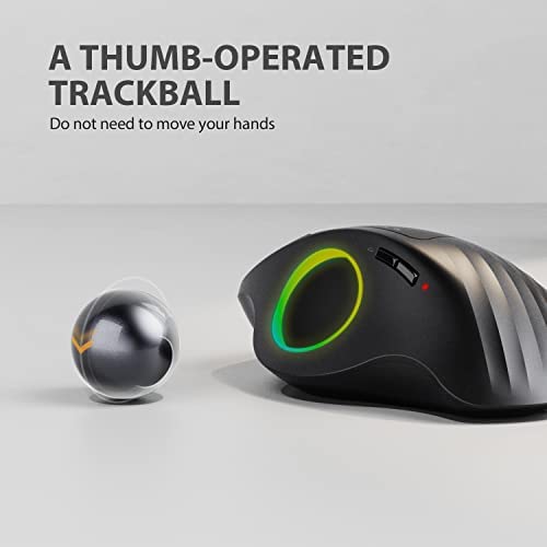Protoarc Wireless Bluetooth Trackball Mouse, Em01 2.4G Rgb Ergonomic Rechargeable Rollerball Mice With 3 Adjustable Dpi, 3 Device Connection&Thumb Control, Compatible For Pc, Ipad, Mac, Windows-Black #TOP1