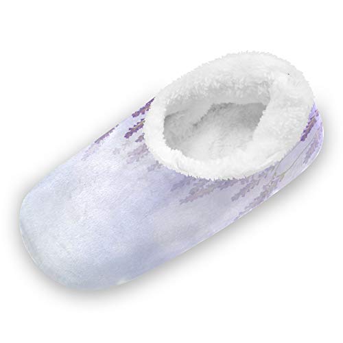 TropicalLife LUCKYEAH - Pantuflas de flores de lavanda para casa para mujeres y hombres, zapatillas de pies peludos, cómodas y cálidas de espuma viscoelástica, zapatillas de felpa para inter