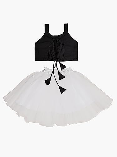 Image of ANNECA baby girl's designer rayon cotton modern crop top and naylon soft net knee lenth skirt clothing set