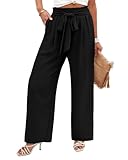 Angerella Womens Wide Leg Pants Casual High Waist Flowy Adjustable Knot Loose Trousers Formal Business Work Pants with Pockets,Black L
