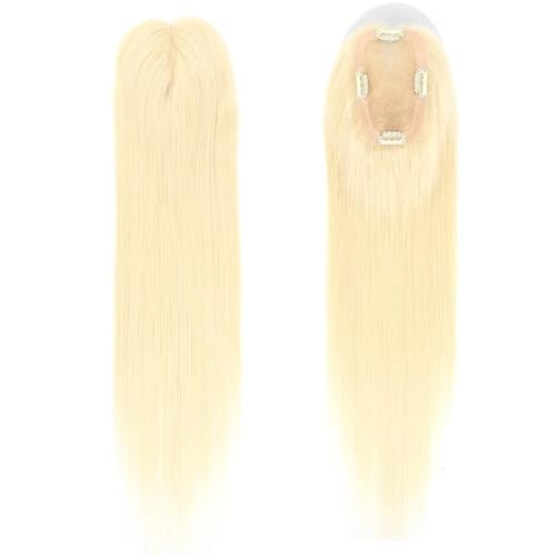 Toppers de cabello humano para mujeres sin flequillo, 7,6 x 12,7 cm, monofilamento, bases grandes, con clip, postizos de 40,6 cm, añade volumen al cabello (rubio blanqueado)
