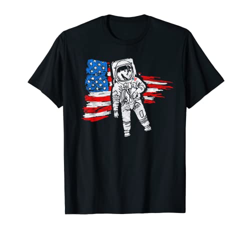 Retro Astronauta Vintage 80's Space & American Flag Graphic Camiseta