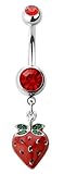 Body Accentz Belly Button Ring Strawberry Navel Ring Dangle