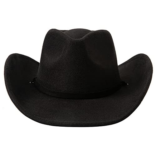 Image of Lanzom Women Men Retro Felt Wide Brim Western Cowboy Cowgirl Hat Dress Up Hat with Wind Lanyard