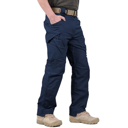 Hiwise Mens Ripstop Tactical Pants Water Resistant Stretch Cargo Pants Lightweight EDC Hiking Work Pants (Navy Blue 40WX30L)