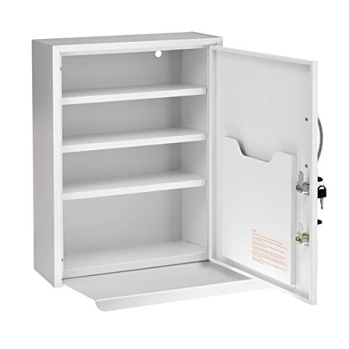 AdirMed White Locking Medication Cabinet with Document Pocket, Metal Wall Mounted Medication Cabinet with Dual Lock and Dual Keys, 21" H x 16" W x 6" D - Thumbnail 7