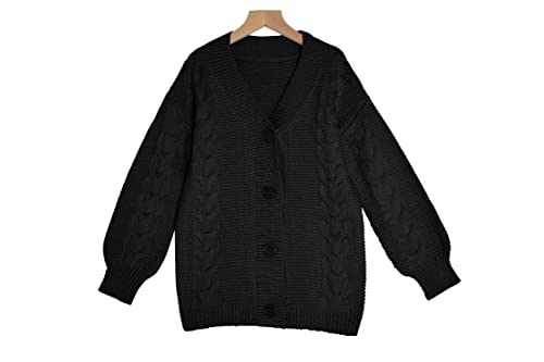 Image of Apbondy Girls Cable Knit Cardigans Button Down Long Sleeve Chunky Sweater Outerwear Black