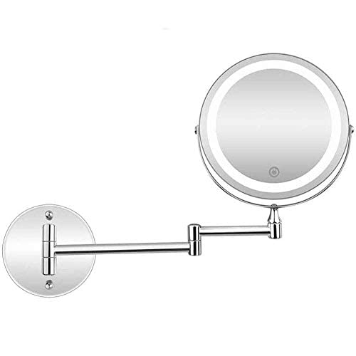 AMHIL Wall Mounted Mirror LED Beauty Mirror 1X/10X Magnification Double Side, Folding Vanity Lamp Retractable 360 Rotating Function Shaving Mirror, Batteries/USB