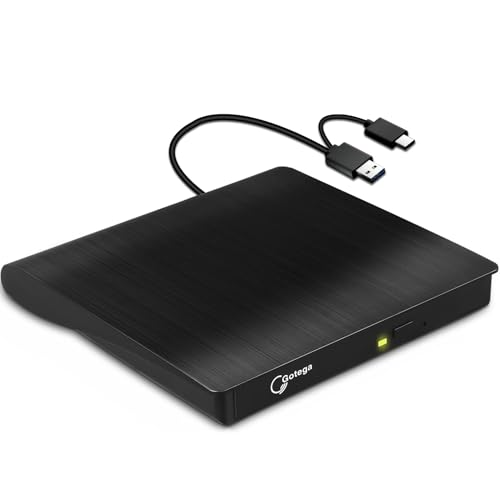 Gotega External DVD Drive USB 3.0 Type C USB C Portable CD/DVD +/-RW Disk Drive External DVD Player for Laptop CD/DVD ROM Burner Reader Compatible with Desktop PC Windows Linux OS Apple Mac