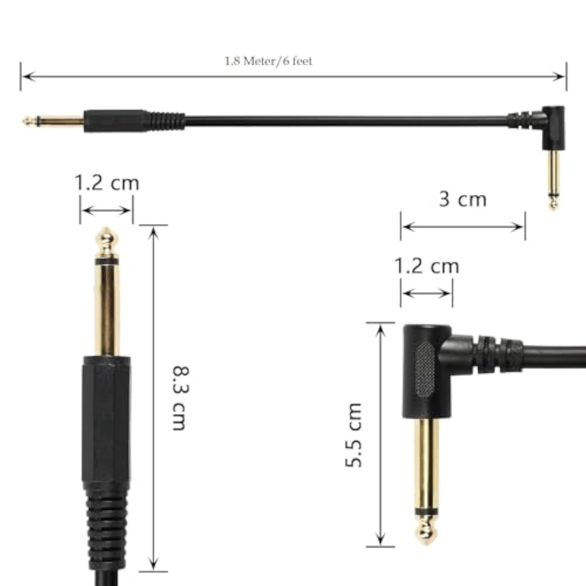 6.35mm 1/4 inch Male Mono TS Instrument Cable