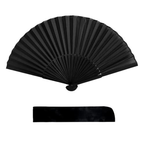 Abanico Plegable para Mujer, Abanico de Bolso, Abanico Plegable de Bambú Vintage, Compartimentos Negros para Música de Baile, Festival, Boda, Fiesta, Decoración de Regalo (Negro)