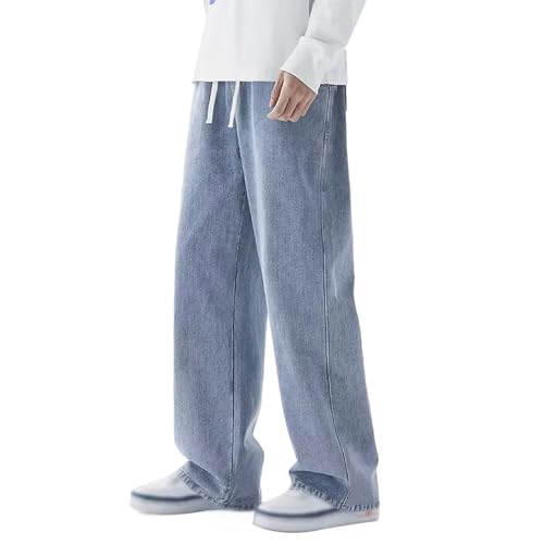 Pantalon en denim pour homme, coupe régulière, jambe droite, jeans ample, style hip hop, coupe large, jeans de charpentier, tendance, streetwear avec cordon...