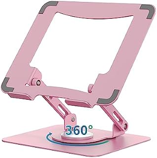 SOUNDANCE Stojak na laptopa z podstawą obrotową 360°, ergonomiczny podest komputerowy na biurko, regulowana, składany uchwyt na laptopa, stabilny uchwyt na notebooka 10-15,6 cala (różowy)