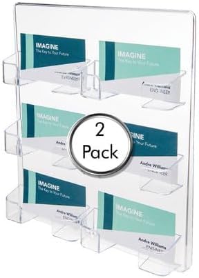 Deflecto Wall Mounted Business Card Holder - 6 Pocket Landscape - Pack of 2 - Clear