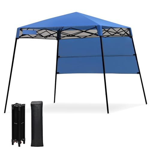 HOMASIS Gazebo Esterno Resistente con Parete Laterale, Gazebo Pieghevole e Portatile con Supporti Inclinati e Borsa per il Trasporto, Tenda Pop up per Campeggio, Spiaggia (Blu, 210 x 210 x 210 cm)
