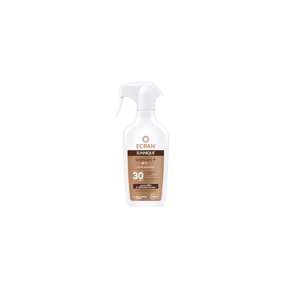 Ecran-Sunnique-Leche-Protectora-Solar-Broncea-SPF-30-en-Spray-Proteccion-UVB-y-UVA-Activa-el-Bronceado-Natural-Sin-Autobronceador-con-Tecnologia-PureBronze-Resistente-al-Agua-270-ml