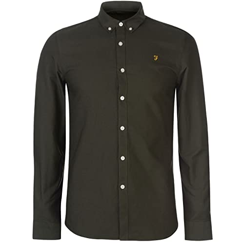 Farah Herren Brewer Slim Fit Cotton Oxford Shirt Hemd, DunkelgrĂĽn (Evergreen), M
