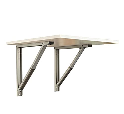 Image of Compal 24 Inch Folding Shelf Brackets for Wall Mounted Table, Heavy Duty Metal Foldable Bracket Pair for Study Table, Laptop Desk, Work Table & Shelf, Space Saving 90 Locking Support, White
