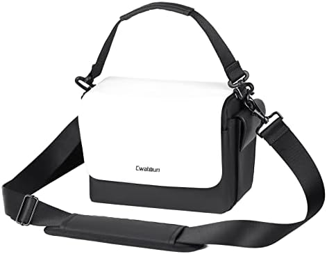 Cwatcun Camera Shoulder Bag, Waterproof Camera Crossbody Case, Compact Photography Backpack, Compatible with Canon/Nikon/Sony/Fuji DSLR/SLR/Mirrorless Camera, Lens and Accessories, White