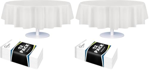 Image of Grandipity Brand Round White Plastic 84 inch Disposable Tablecloth (24 Pack), Party & Event Decorative Cover
