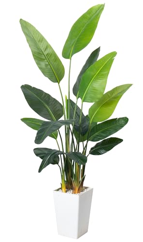 Image of HAIHONG Bird of Paradise Plant Artificial 7ft,Faux Plants Indoor with White Planter,Fake Tree with Lifelike Leaves,The Perfect Indoor Silk Floor Plant for Home、Hallway and Office Decor