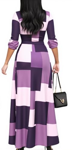 Image of Women's Church Maxi Wrap V Neck 3 /4 Sleeve Tie Waist Plus Size Long Dress | Flattering wrap V-neck design enhances curves. High elastic tie waist accentuates the slimmest part, hides tummy.