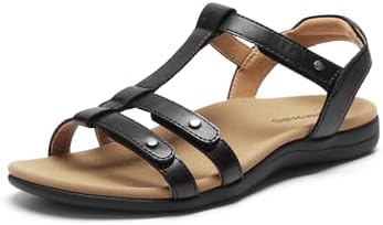 DREAM PAIRS Women's Flat Sandals with Arch Support Adjustable Str...