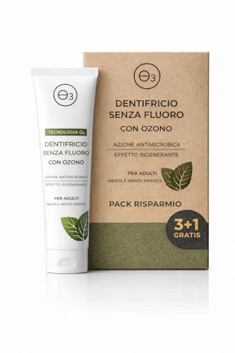 OZONO D'OR - Dentifricio senza fluore e solfati 100% naturale bio con ozono | dentifricio sbiancante senza fluore sopra sensibili, certificati | confezione risparmio 3 + 1 gratis = 4 pezzi 100 ml (4)