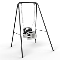 3 in 1 Toddler Swing Set, Kids Swing with Folding Metal Frame Stand, Safety Belt, for Baby In & Outdoor, Garden Playground Set, Swing Sets for backyard (Black)