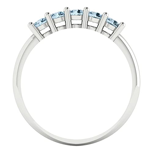 Clara Pucci 0.35 tcw Eternity Wedding Band for Women - 2.6mm Round Cut Aquamarine Birthstone Gold Ring - 14K White Gold Stacking Bridal Wedding Ring for her4