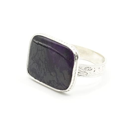 Bague Sugilite véritable et anneau en argent 925 MEKI'S : bijou en pierre fine violette pour femme