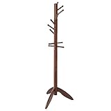 VASAGLE Coat Rack Free Standing with 11 Rounded Hooks, Wooden Hall Tree Enterway Coat Stand Coat Hanger Holder for Clothes, Hats, Purses Dark Walnut URCR02WN